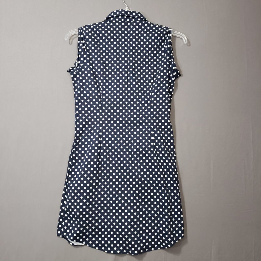 Roberta Oaks Hawaii Button Front Navy Polka Dot Mini Dress, Size Medium - Picture 5 of 5